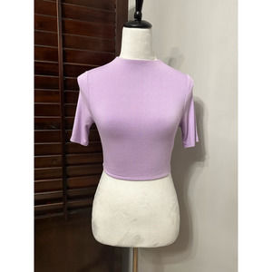 Naked Wardrobe Womens Crop Top Purple Short Sleeve Stretch High Neck M New
